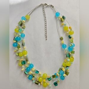 Multi-Strand Green & Blue Floating Beaded Necklace